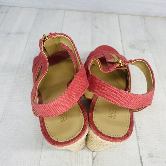 Michael Michael Kor BERKLEY PV20K Pink Canvas Jute Trim Platform Sandal Sz 7 M - Picture 6 of 13